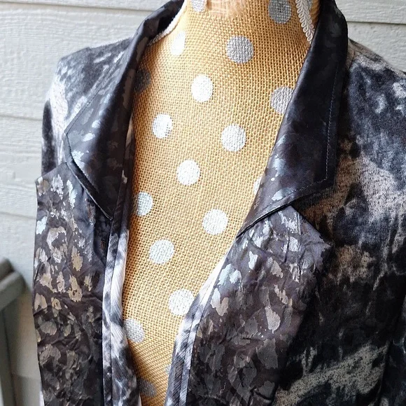 Vintage Y2K Alberto Makali Mixed Print Asymmetrical Hem Collared Cardi Blouse - Picture 2 of 7